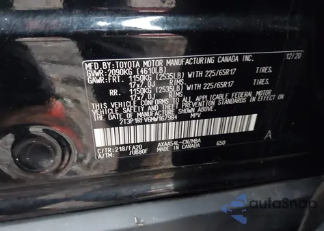 2021 Toyota Rav4 Xle z USA, uszkodzony, nr VIN 2T3P1RFV6MW167984